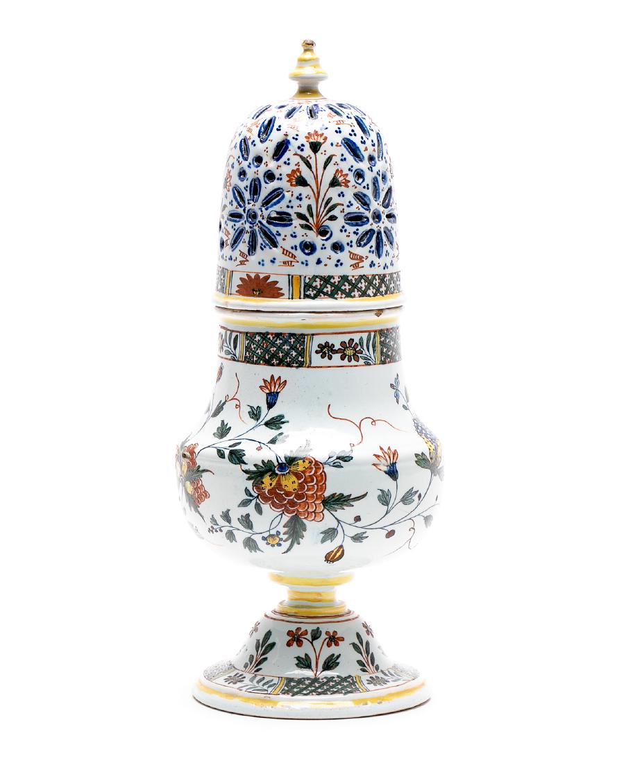 Faience Floral Motif Lidded Shaker, Marked (1 of 4)