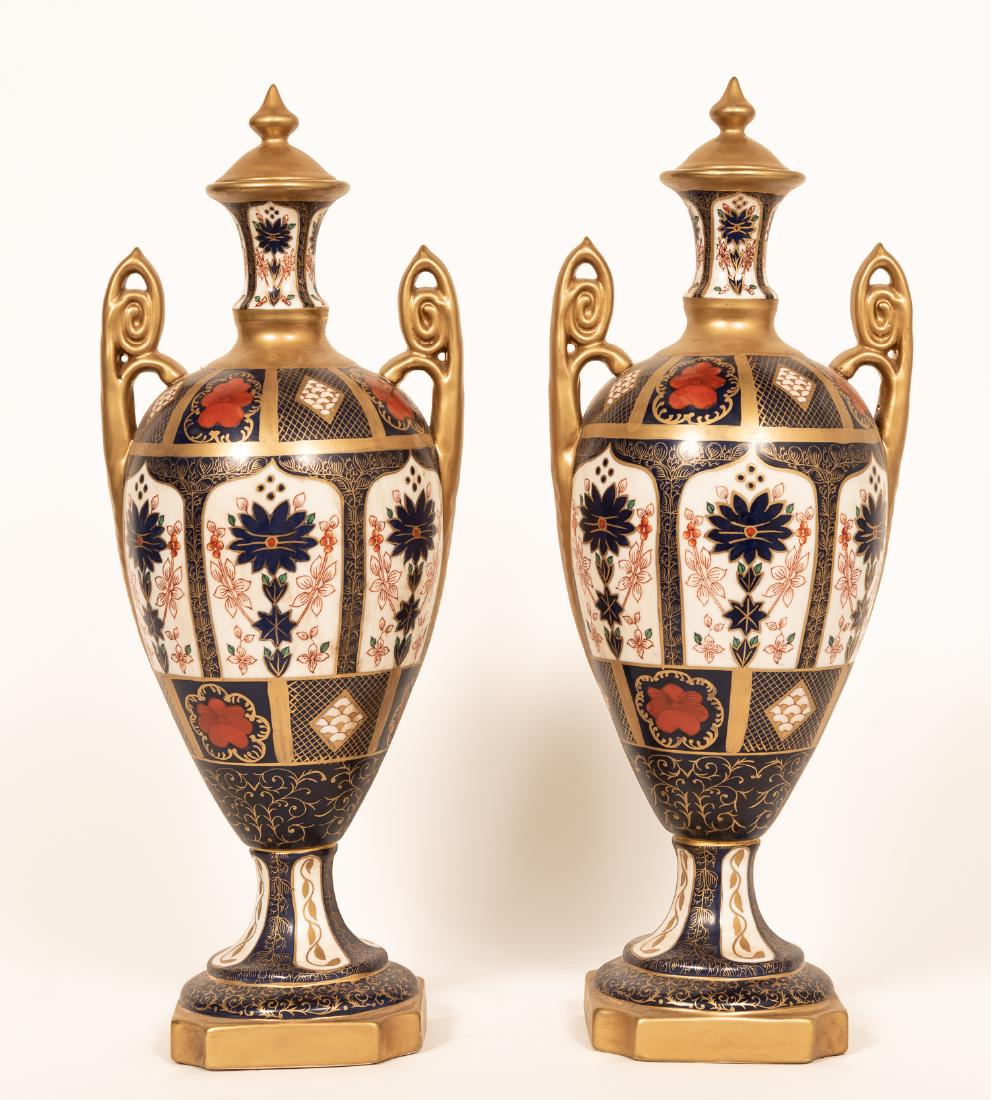 Pair of Derby Style Imari Porcelain Lidded Urns (1 of 7)