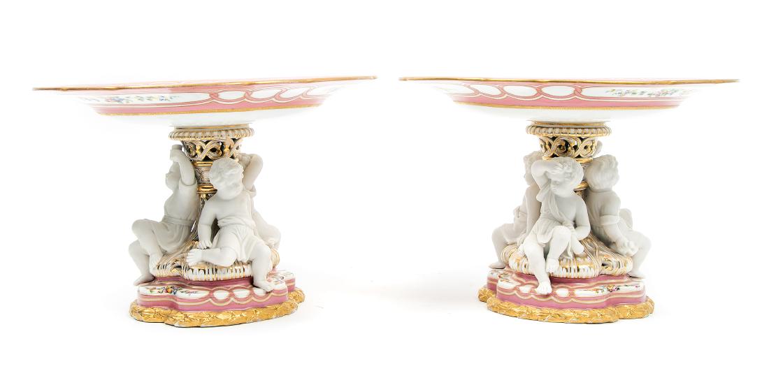 Pair of Coalport Pink Compotes, Figural Supports (1 of 4)
