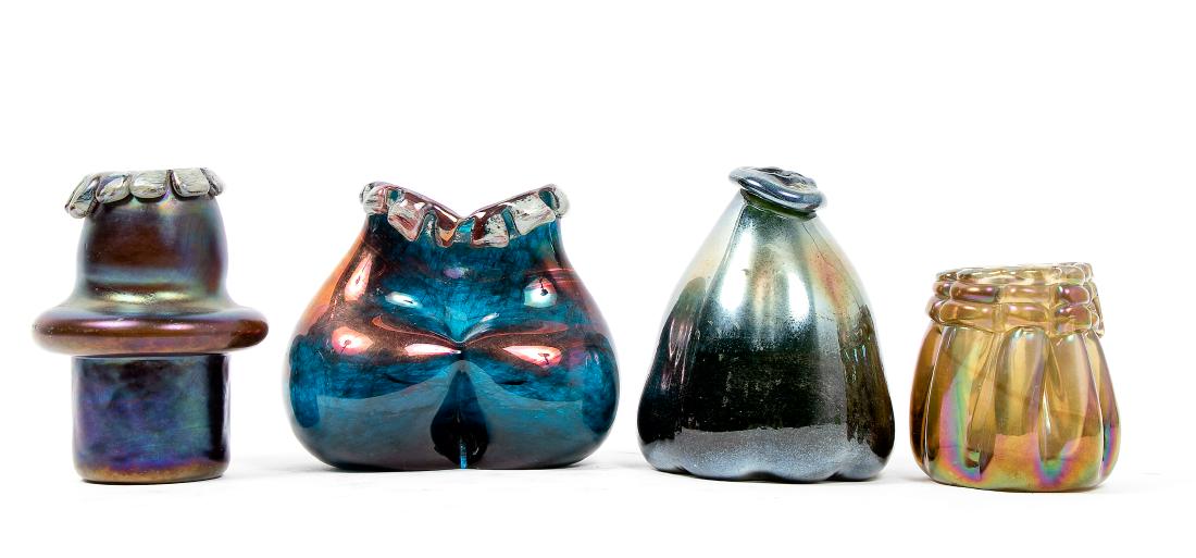 Group, Four Iridized  Art Glass Vessels or Vases (1 of 6)