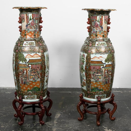 Pair Large Chinese Famille Rose Floor Vases