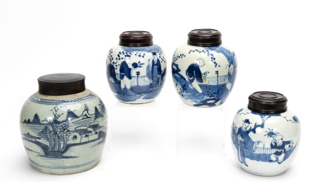 4 Chinese Export Blue & White Ginger Jars, 19th C. (1 of 3)