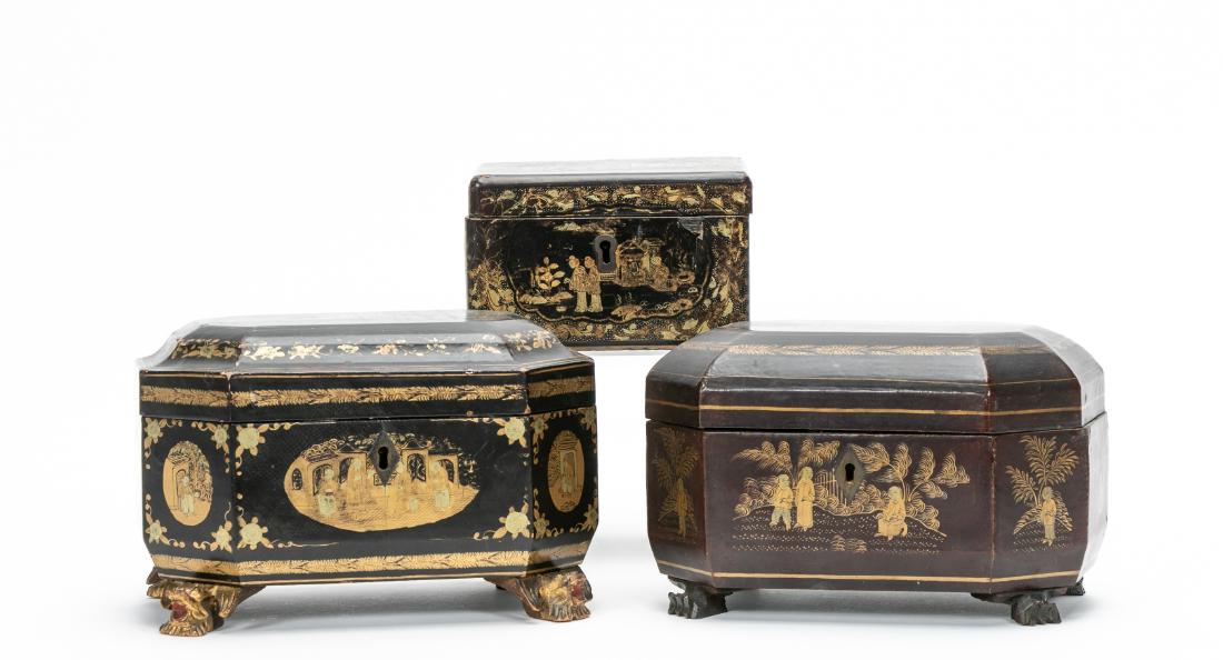 Group of 3 Chinese Export Lacquered Boxes, 19th C. (1 of 5)