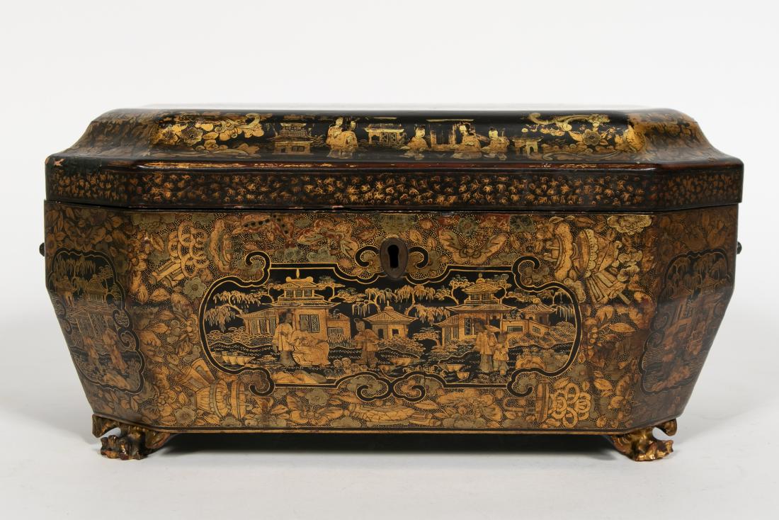 Chinese Export Black Lacquered Sewing Box, 19th C. (1 of 16)