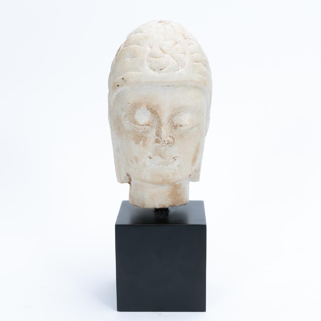 Chinese Carved Marble Buddha Head on Stand (1 of 6)