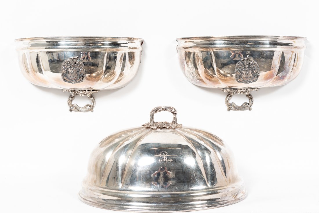 Armorial Silverplate Dome and Pr. Wall Pockets (1 of 5)
