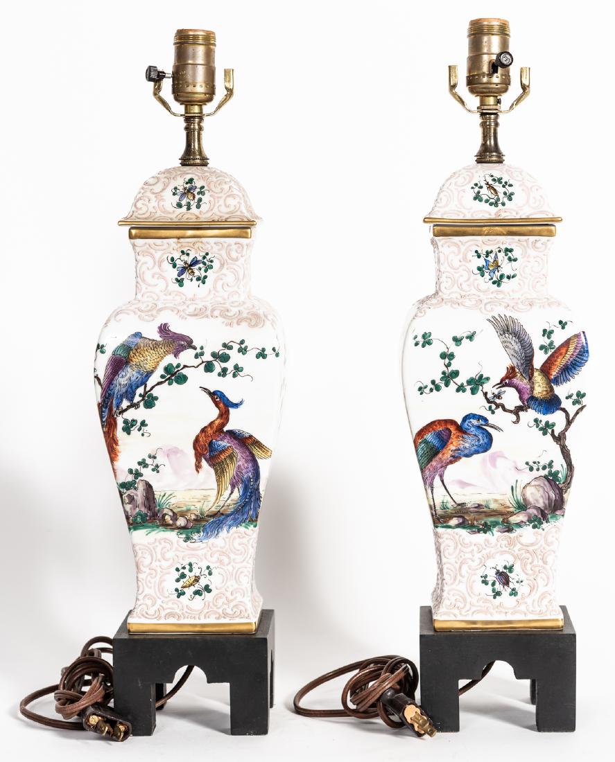 Pair, Chelsea Bird Motif Porcelain Table Lamps (1 of 7)