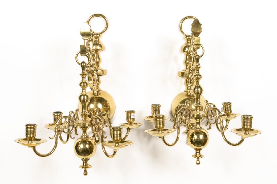 Pair, English Brass Ball-Stem Chandelier Sconces (1 of 4)