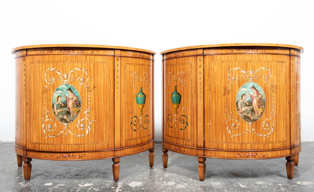 Pair, Satinwood Demilune Console Cabinets (1 of 8)
