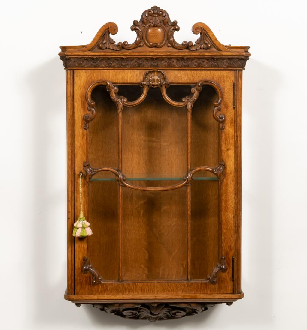 American Late 19th C. Carved Oak Wall Cabinet (1 of 4)