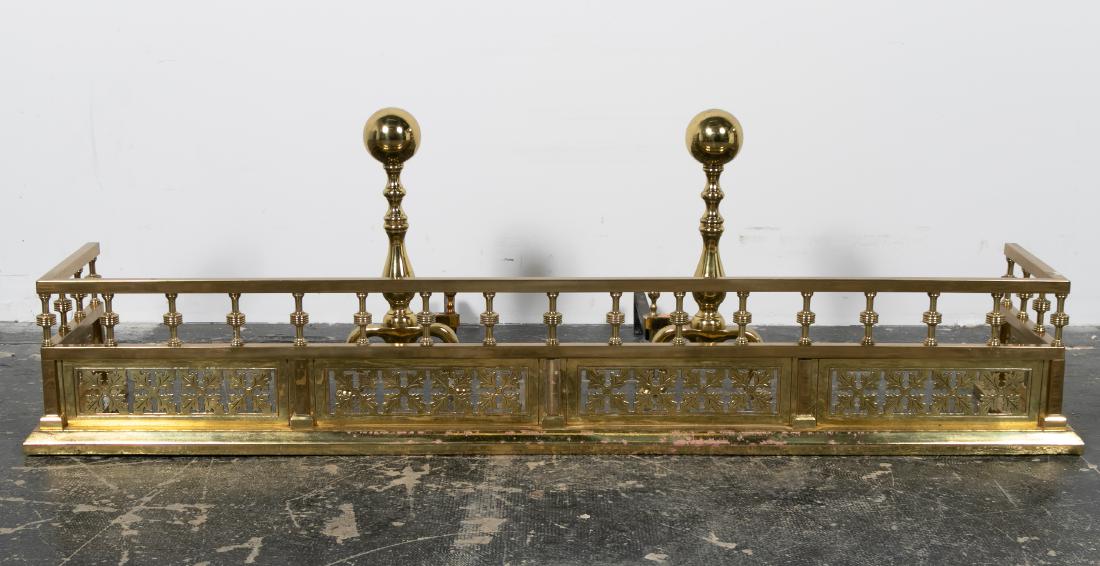 Brass Fire Fender & Pair of Canon Ball Andirons (1 of 5)