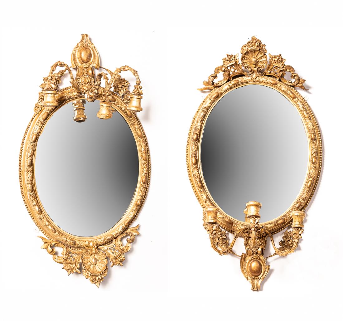 Pair of 19th c. French Giltwood Mirror W/ Sconces (1 of 8)