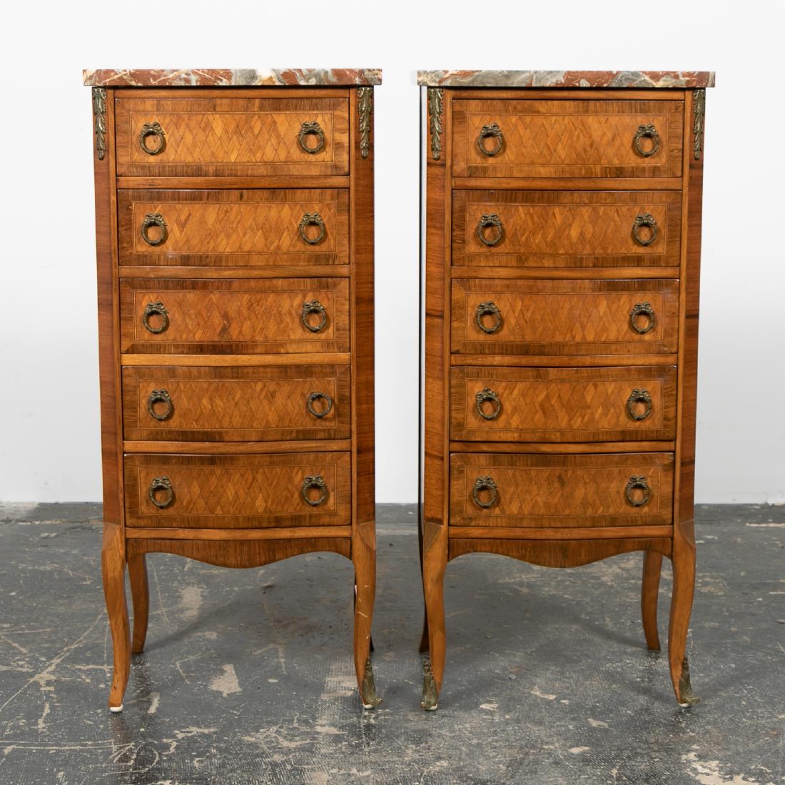 Pair, Louis XV Style Marble Top Chiffoniers (1 of 16)