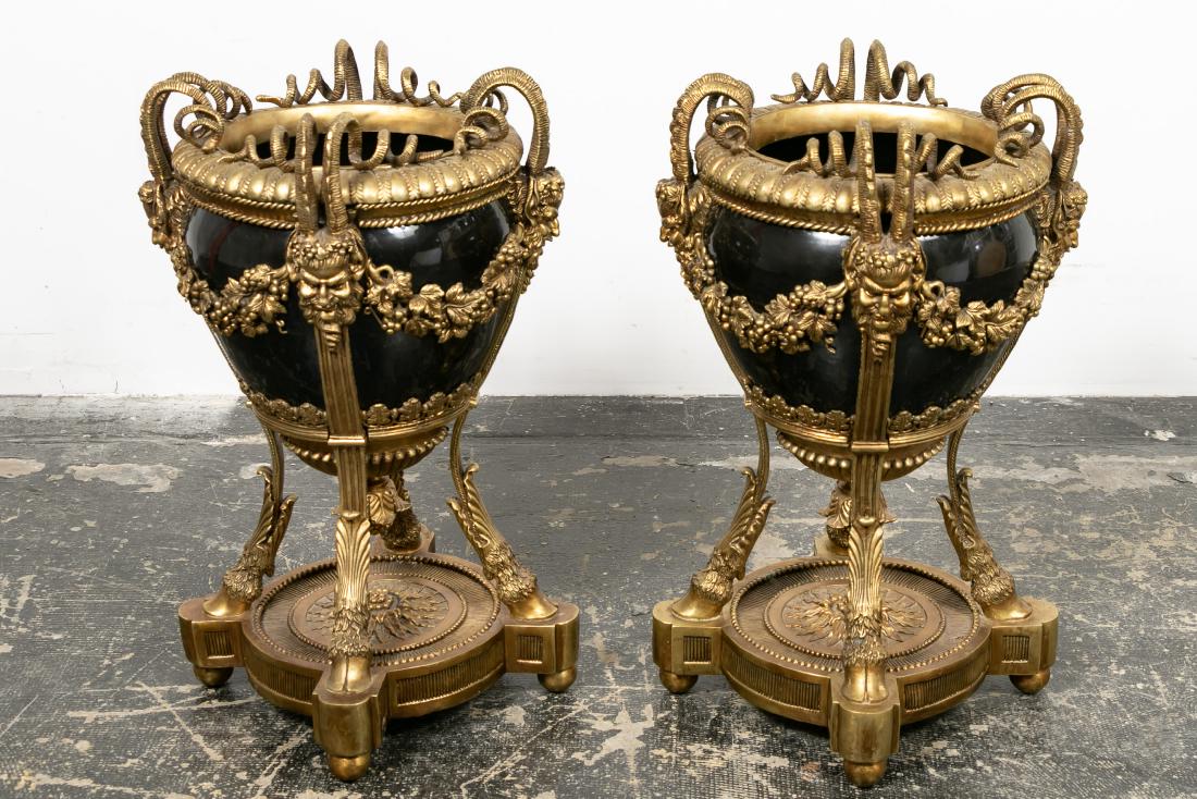 Two Louis XVI Bronze & Ceramic Satyr Head Planters (1 of 4)