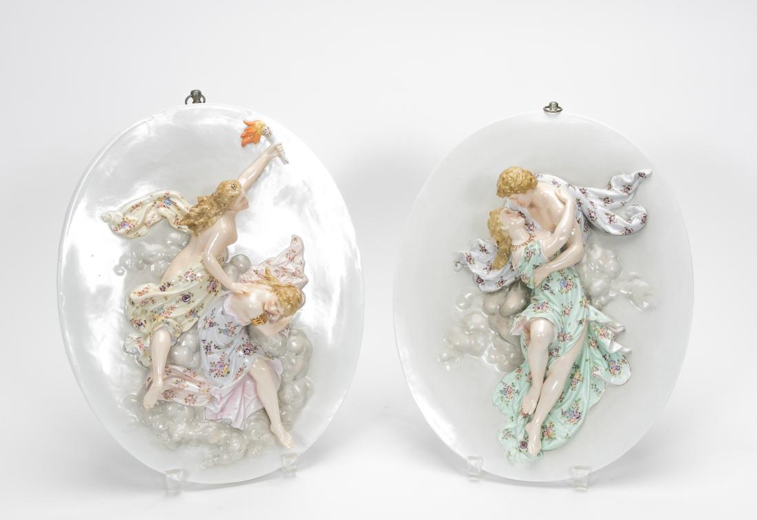 Pair, Oval Porcelain Figural Hanging Wall Plaques (1 of 6)