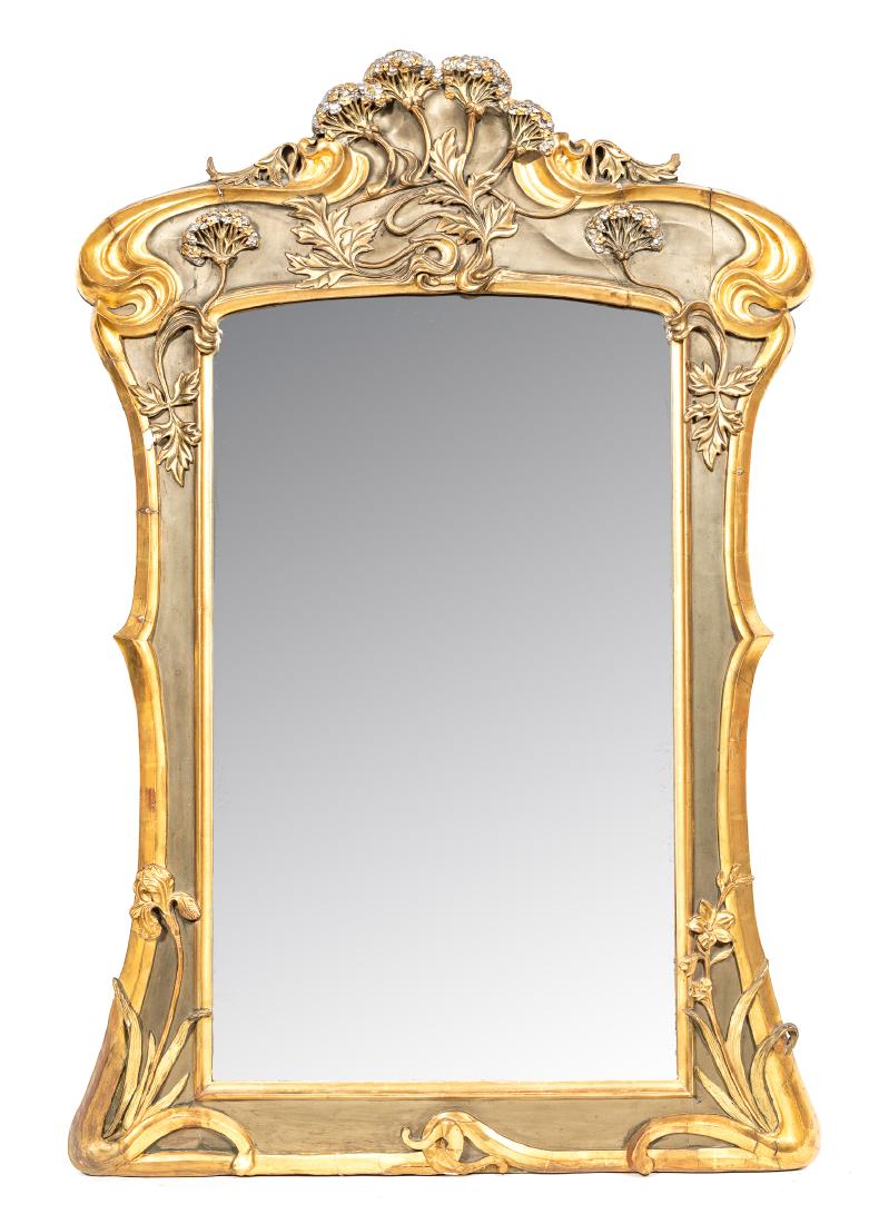 Art Nouveau Partial Giltwood Mirror, C. 1900 (1 of 5)