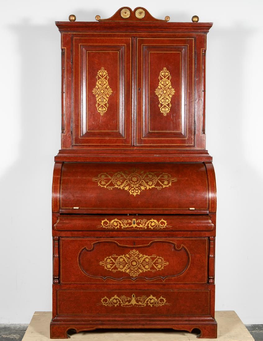Continental Red Pine & Gilt Secretary, Late 19th C (1 of 17)
