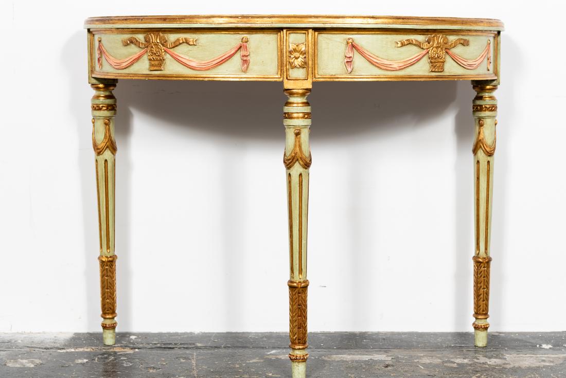 Neoclassical Style Painted & Gilt Demilune Table (1 of 8)
