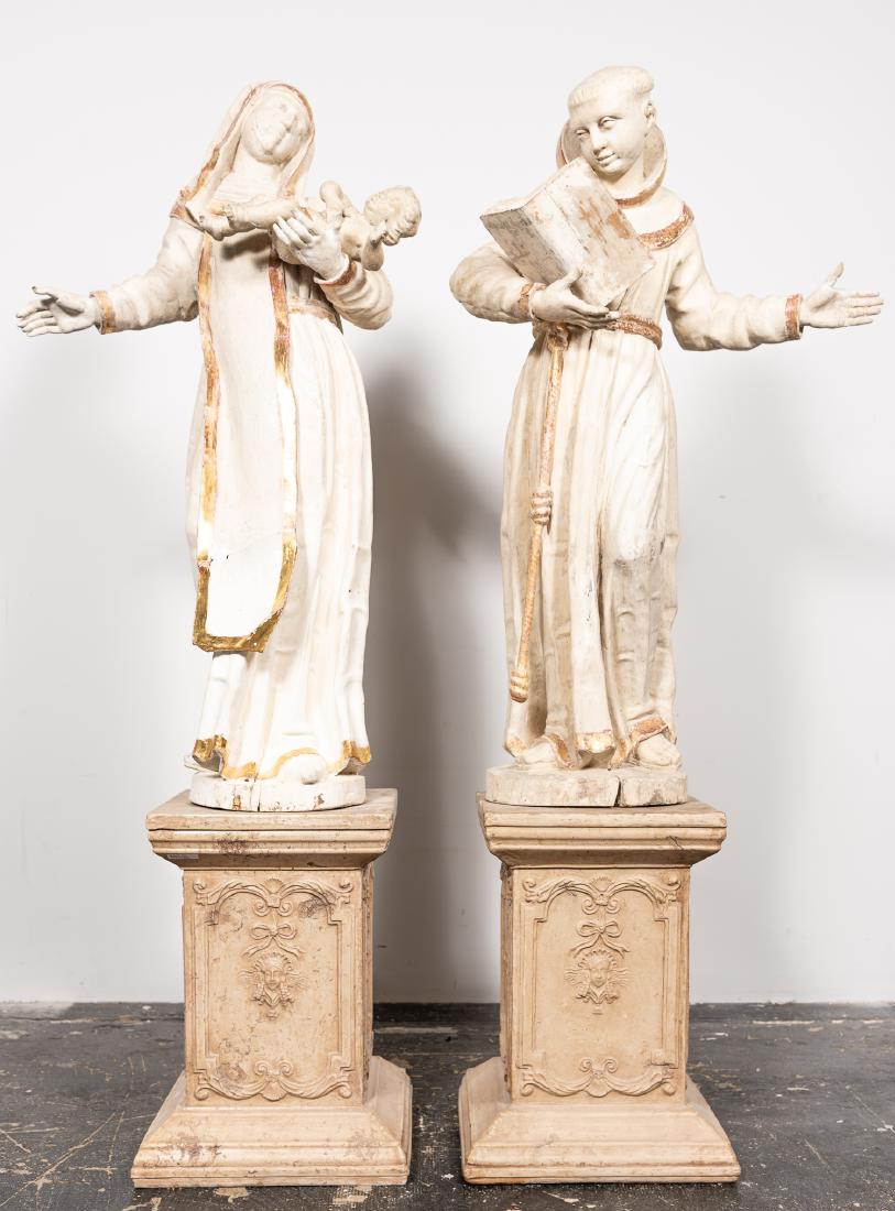 Two 19th C. Carved White & Gilt Saint Figures (1 of 12)