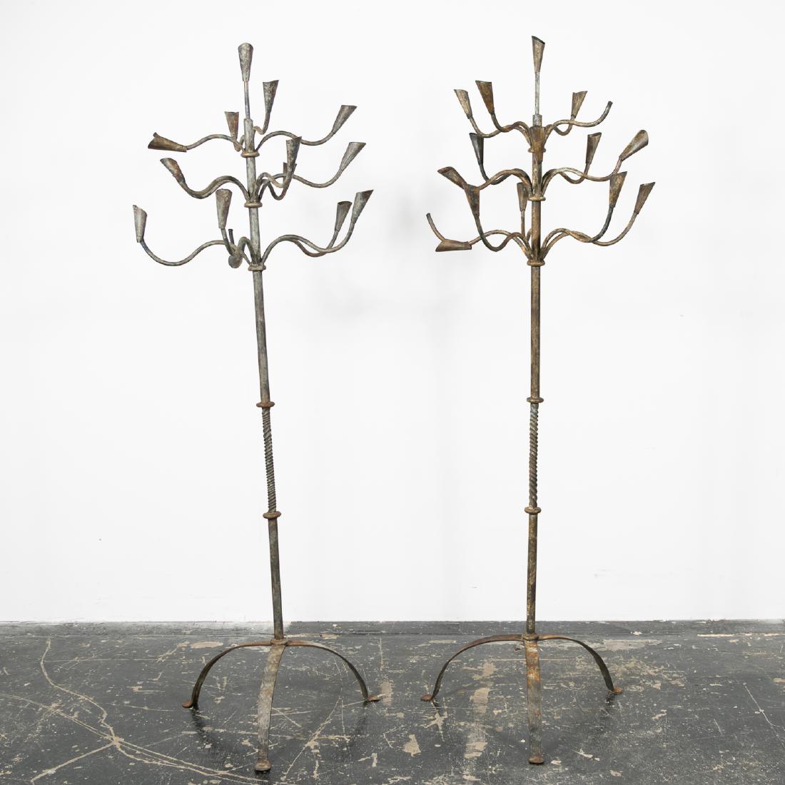 Pair, Wrought Iron 15-Light Floor Candelabras (1 of 10)
