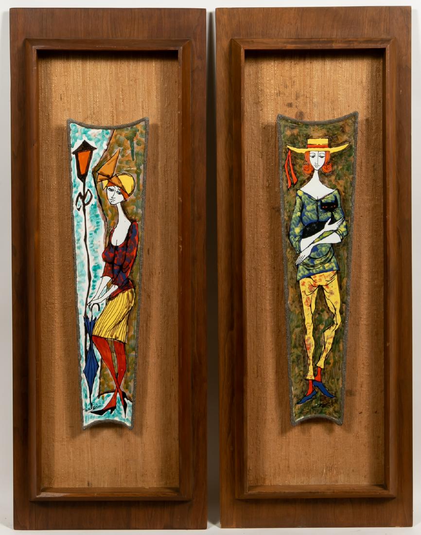 Two Walnut Framed Enameled Ceramic Panels (1 of 5)