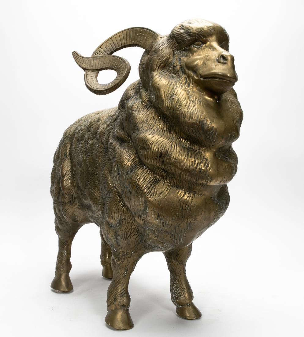 Large Brass Sculpture of a Bighorn Ram, 20th C. (1 of 8)