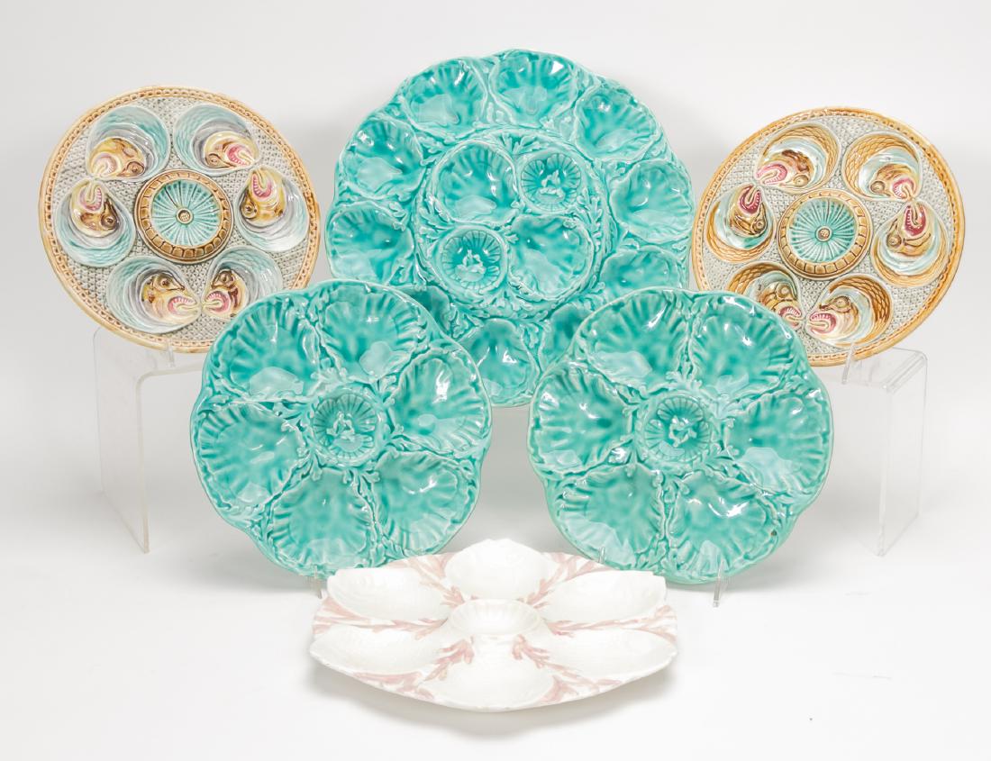 6 Assorted Majolica Oyster Plates (1 of 6)