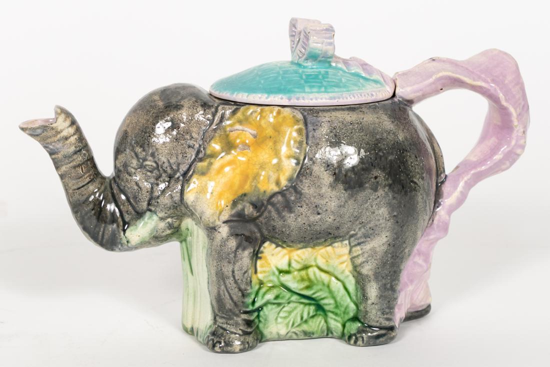 Polychrome Majolica Elephant Teapot (1 of 8)