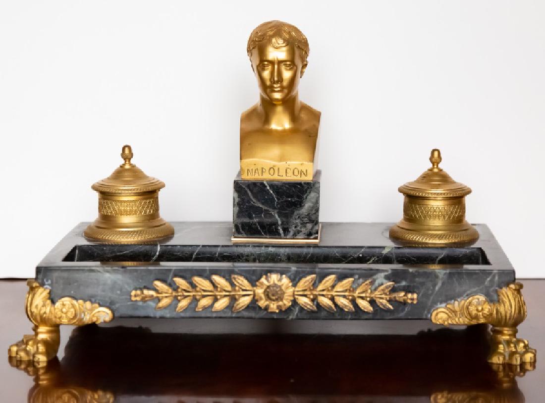 Gilt Bronze & Marble Encrier with Napoleonic Bust (1 of 3)