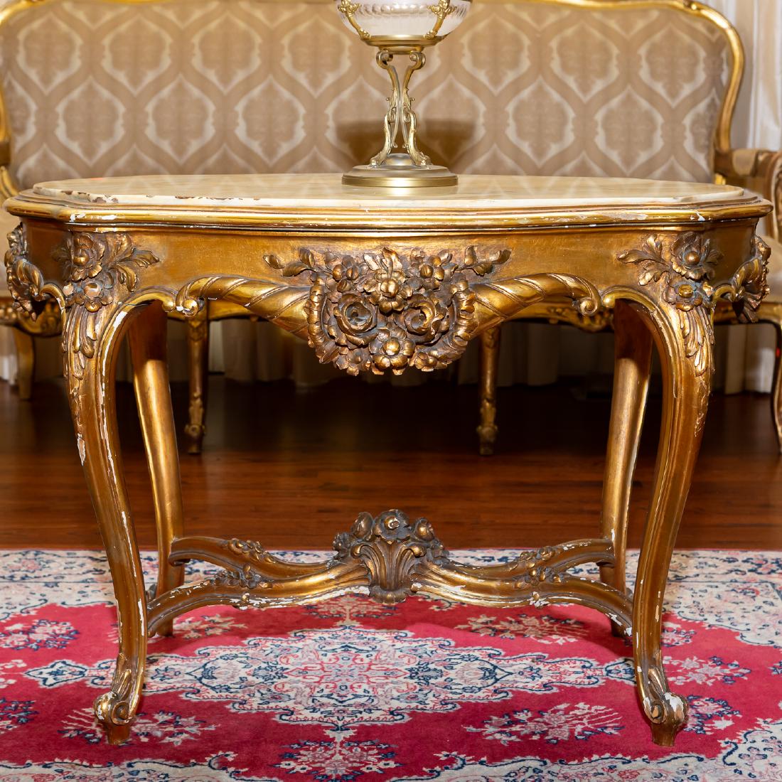 French Louis XV Marble Top Giltwood Table (1 of 5)