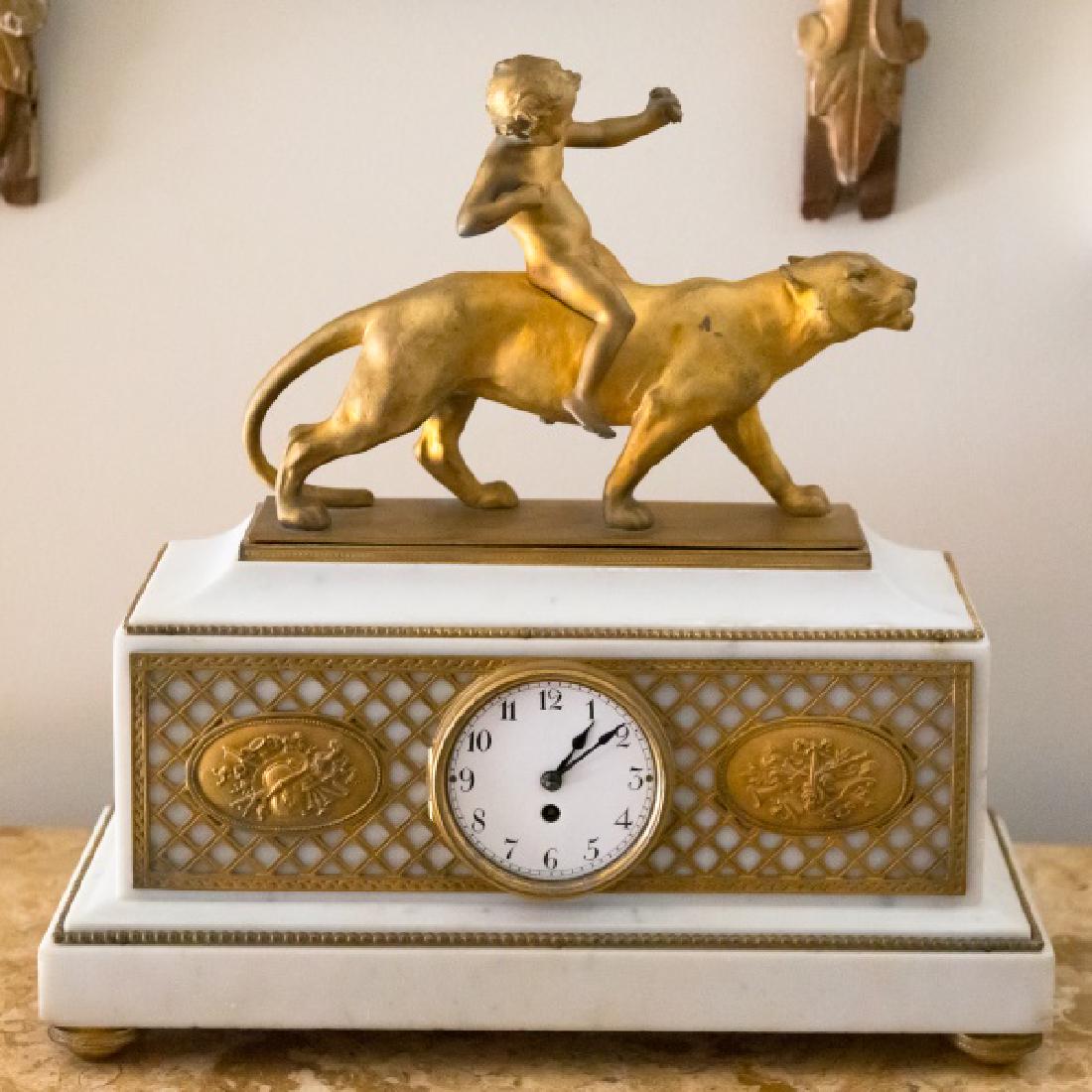 French Gilt Bronze Figural Marble Clock (1 of 5)