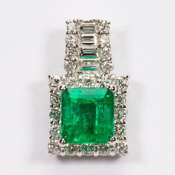 2.16ct Emerald & Diamond Pendant in Platinum, GIA (1 of 10)