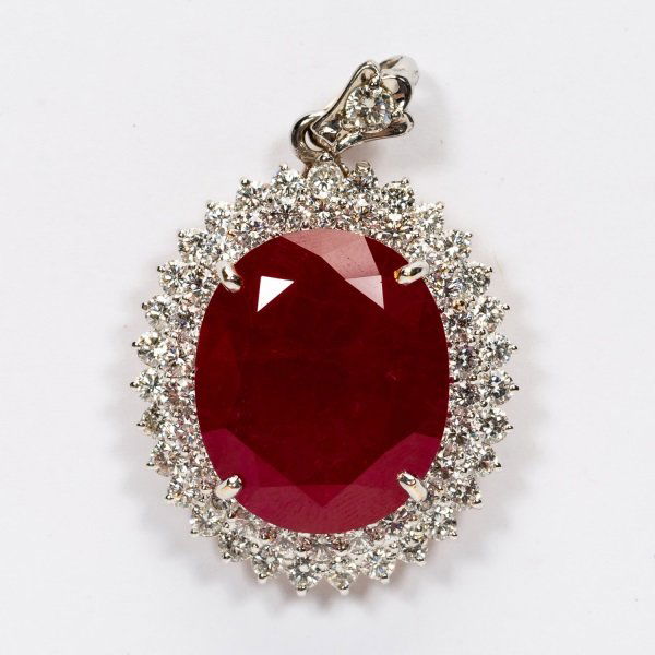 23ct Oval Ruby & Diamond Pendant, 18k Yellow Gold (1 of 10)
