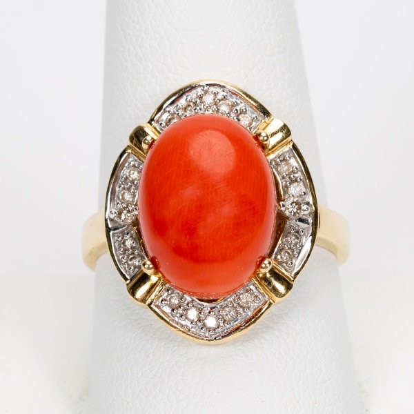 Natural Coral & Diamond Ring in 14k Yellow Gold (1 of 11)