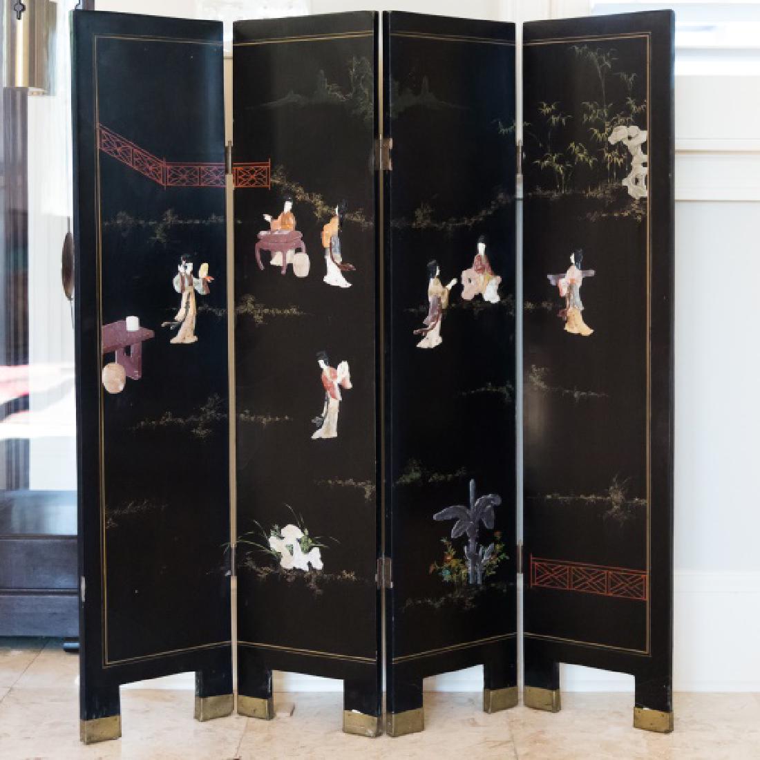 Chinese Lacquered Four Panel Screen (1 of 4)