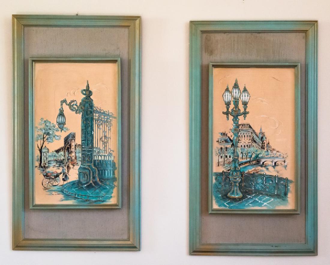 Pair, Mixed Media Parisian Street Scenes (1 of 3)