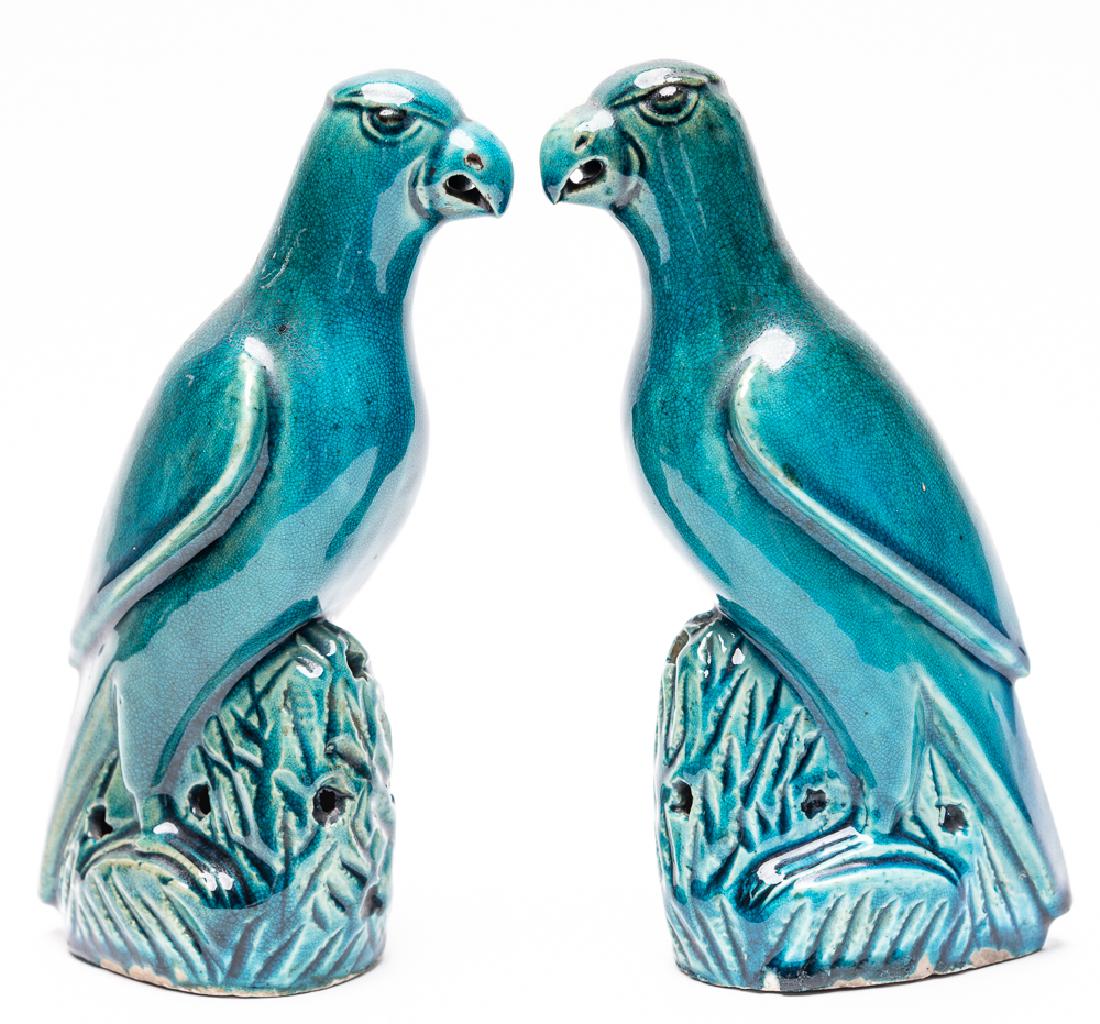 Pair, Chinese Export Peacock Glazed Parrots (1 of 5)
