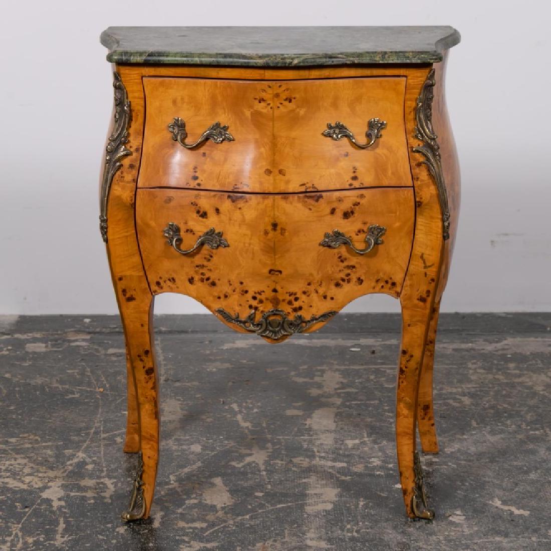 Louis XV Style Burl Olive Marble Top Bombe Commode (1 of 9)