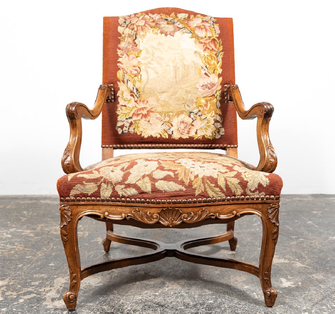 19th C. French Regence Style Needlepoint Fauteuil (1 of 8)