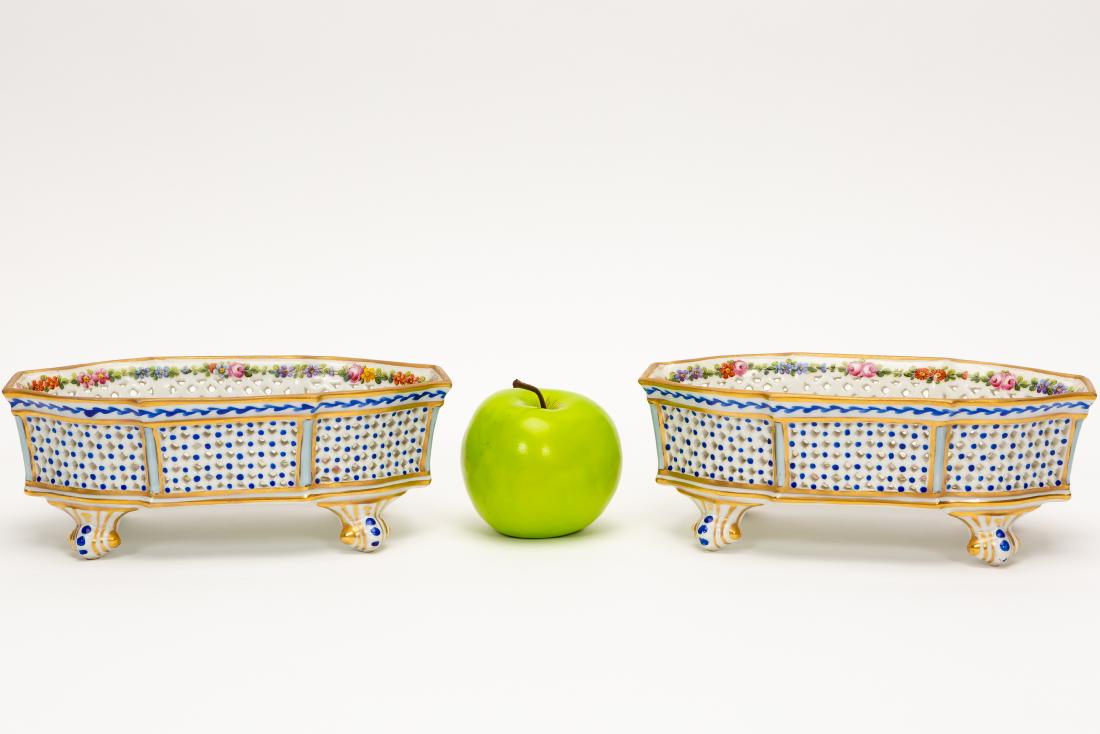 Pair, Sevres Style Porcelain Reticulated Baskets (1 of 8)