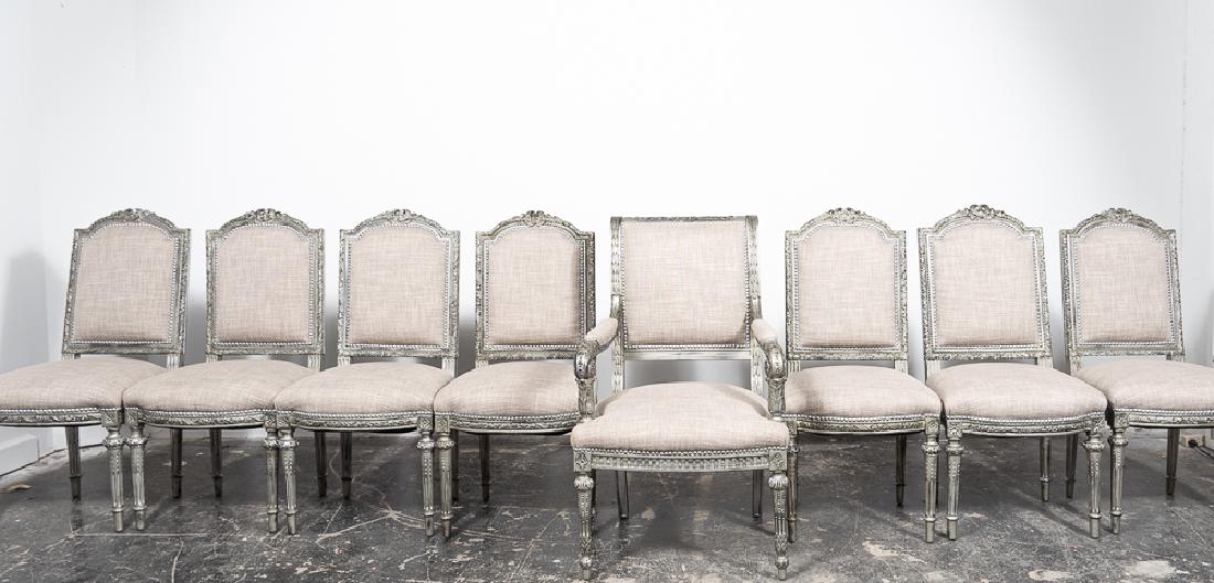 Set, Eight Louis XVI Style Silvered Dining Chairs (1 of 6)