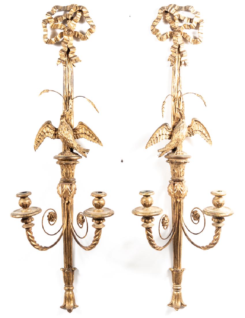 Pr. Lg., 2 Light Italian Giltwood Sconces, 20th C. (1 of 6)