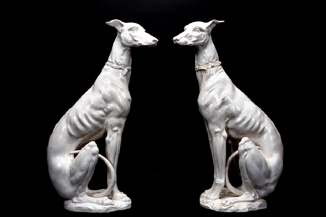 Pair, Lg. Continental White Glazed Whippet Statues (1 of 7)