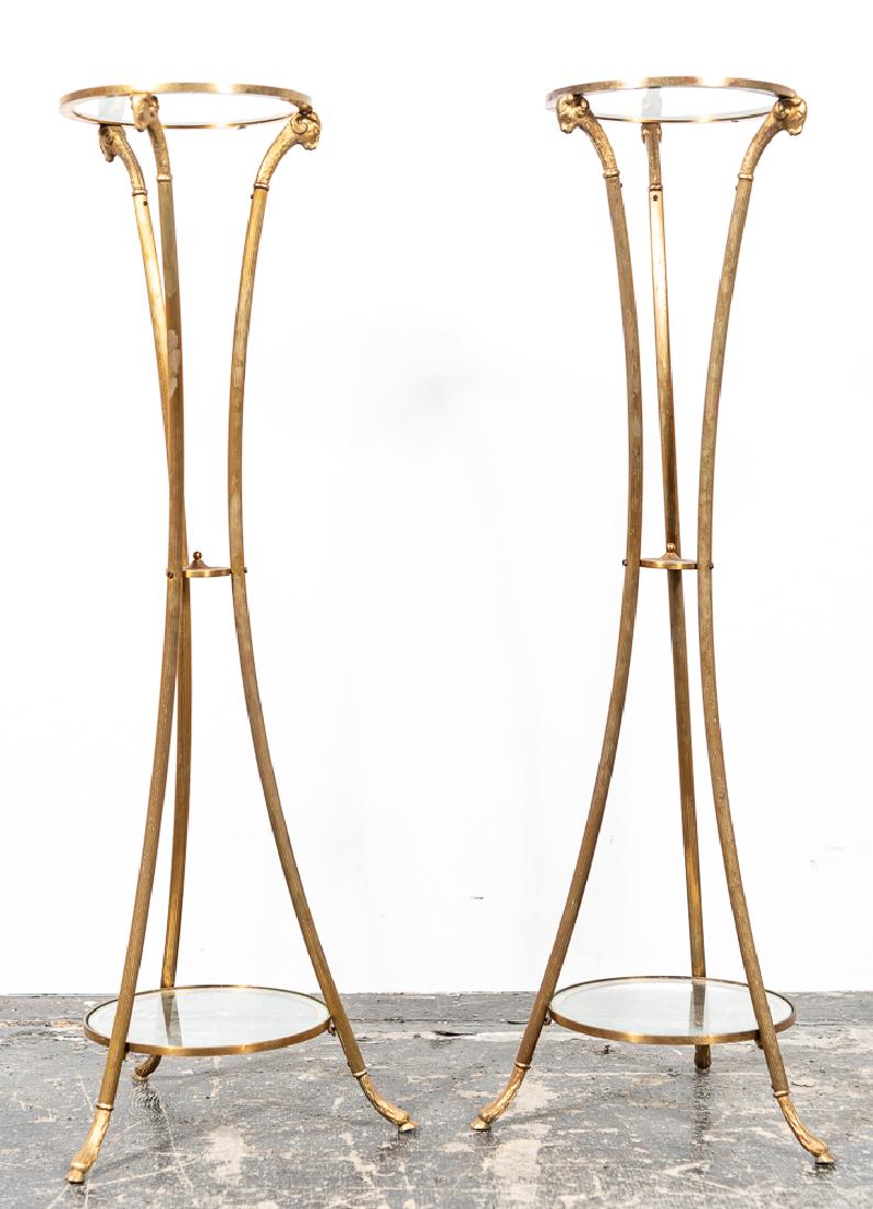 Pair, Brass & Glass Gueridon Plant Stands, 20th C. (1 of 5)