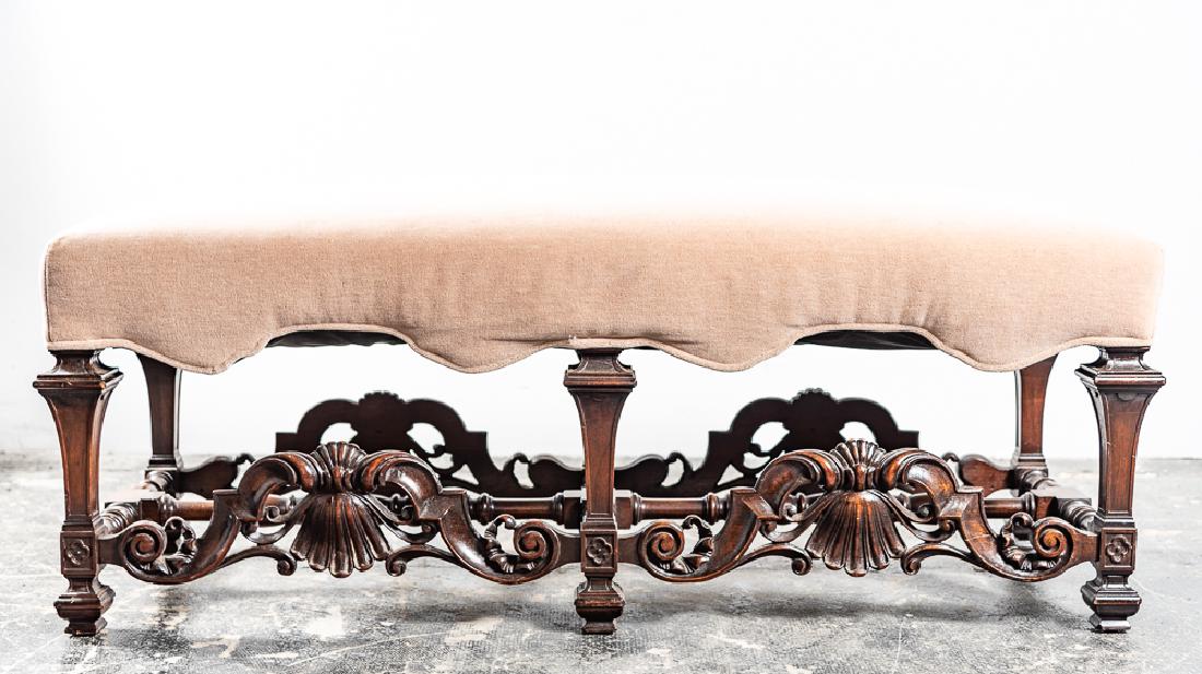 Mohair Upholstered Carved Baroque Style Bench (1 of 5)
