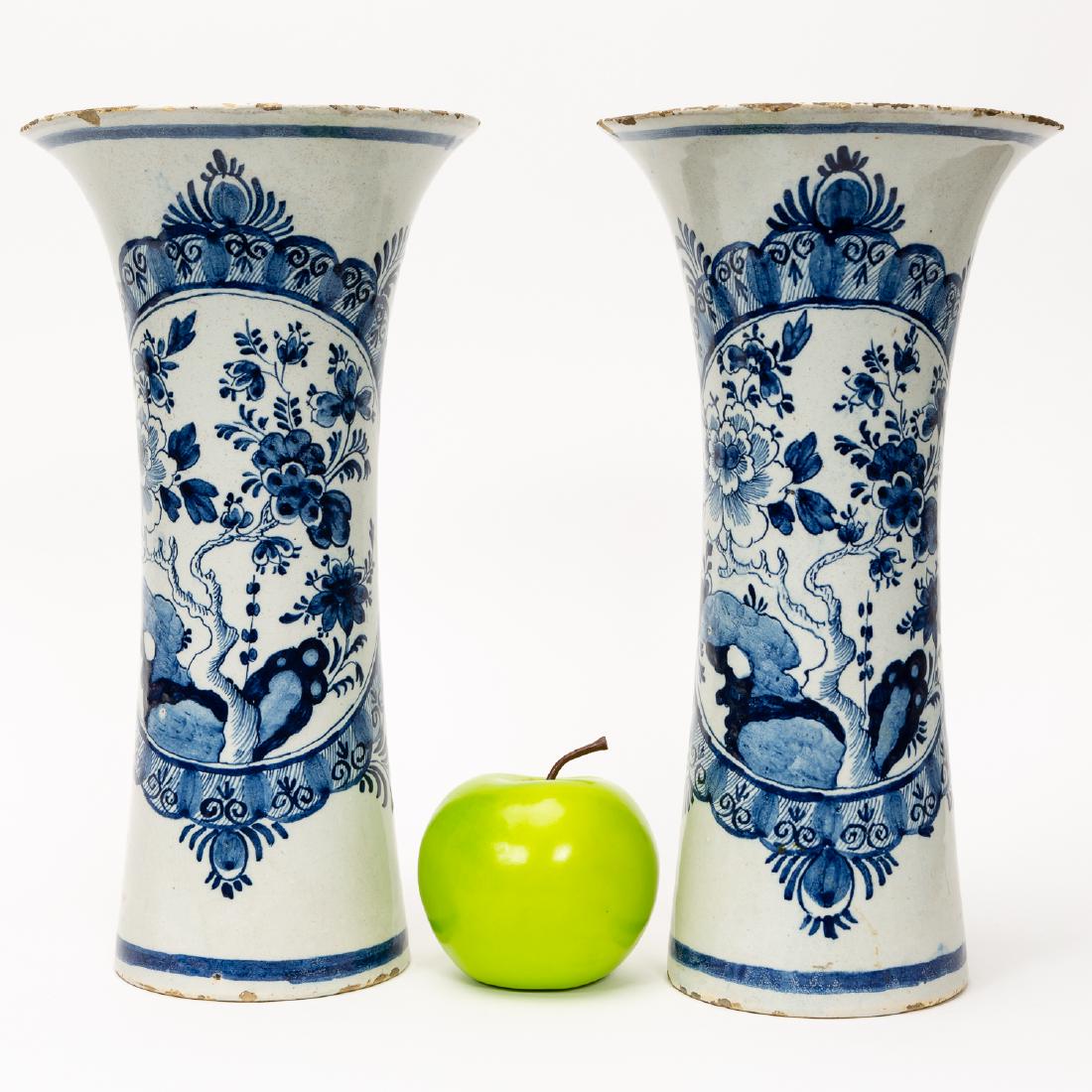 Pair, Delft Blue & White Floral Motif Beaker Vases (1 of 8)