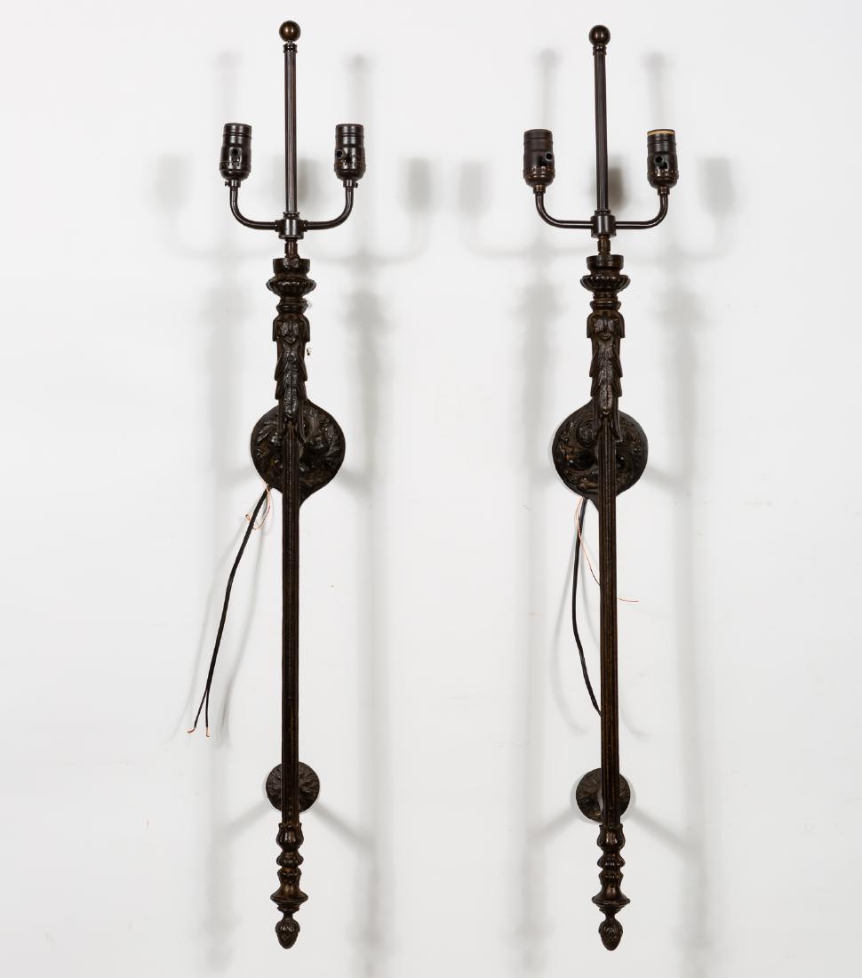 Pair, Large Reeded Two Light Iron Wall Sconces (1 of 4)