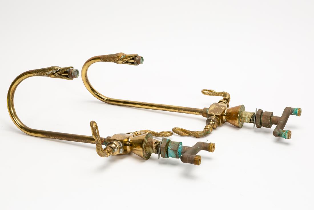 Pair, Sherle Wagner 22K Plated Swan Sink Faucets (1 of 6)