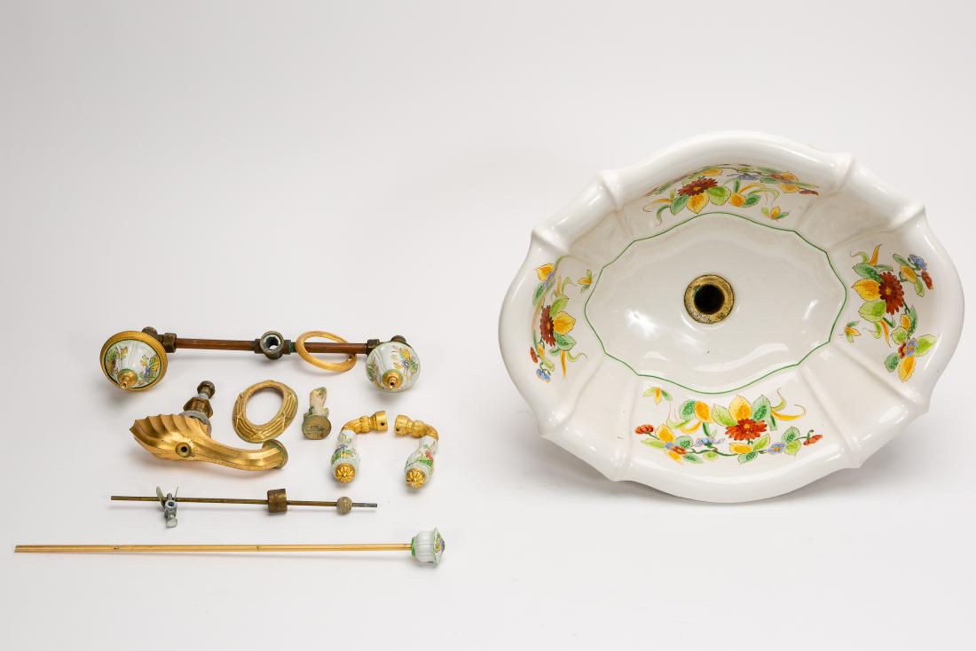 8PC Sherle Wagner Floral Porcelain Sink & Fixtures (1 of 11)