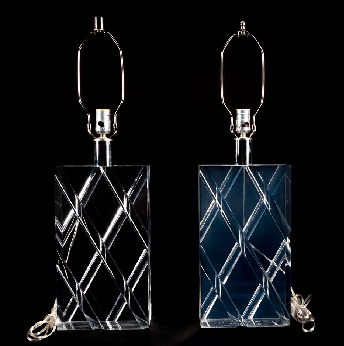 2 Lucite Table Lamps & Shades, Attrib Karl Springer (1 of 3)
